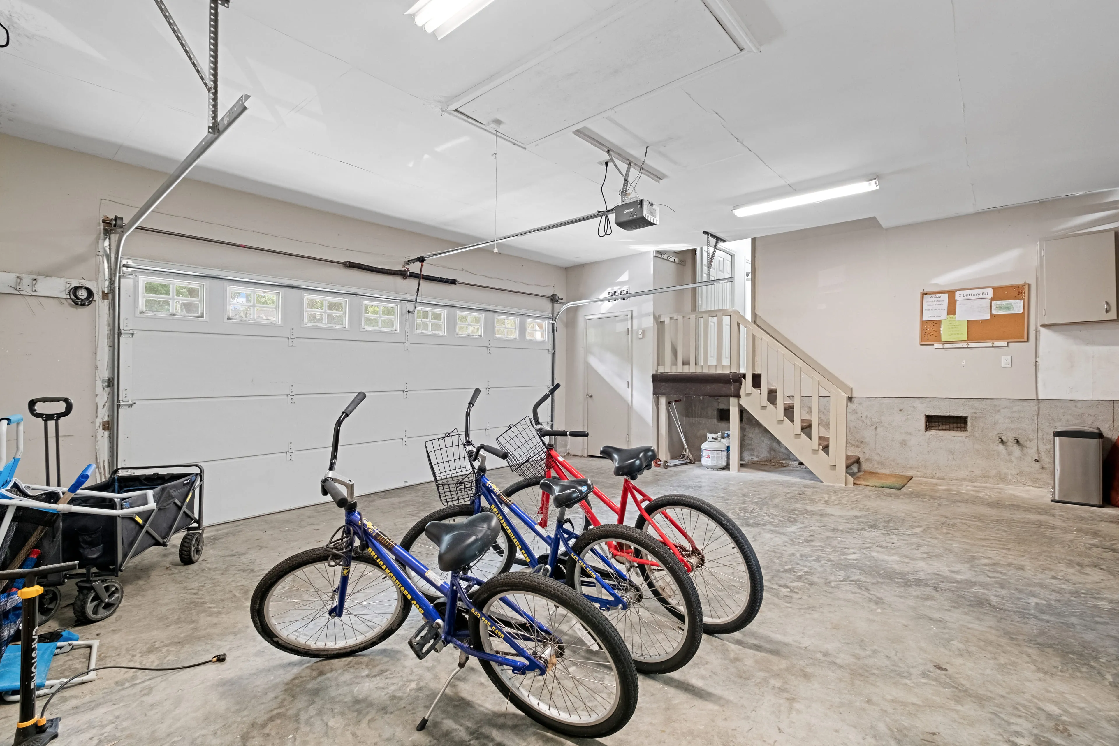 Garage with room for beach gear and an extra fridge